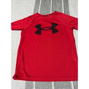 Under Armour Boys Red HeatGear Loose Fit Short Sleeve Graphic T-Shirt Size YMD